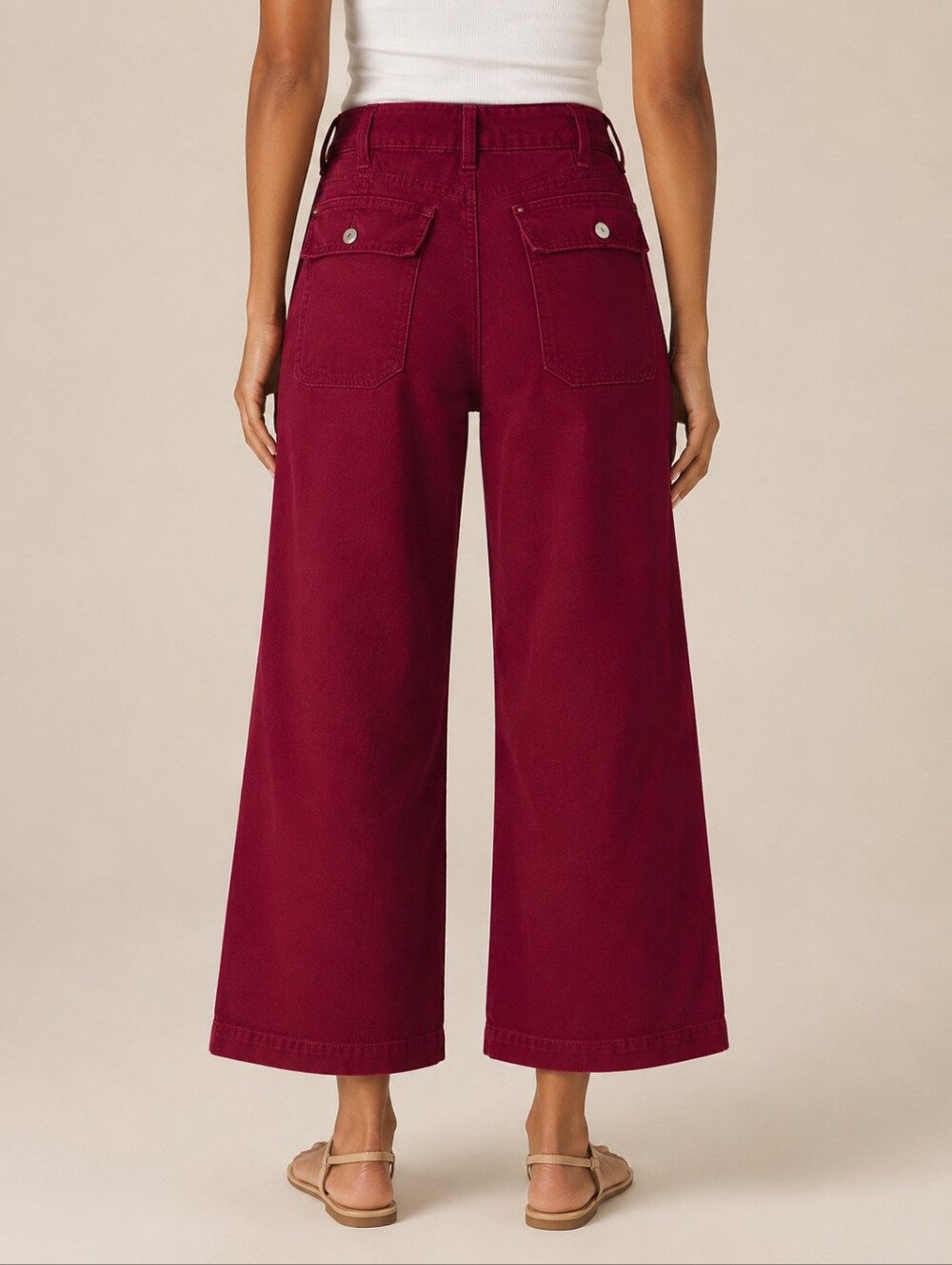 Flamingals Flap Pocket Mid Waist Wide Leg Crop Pants NWT Medium - Picture 2 of 7
